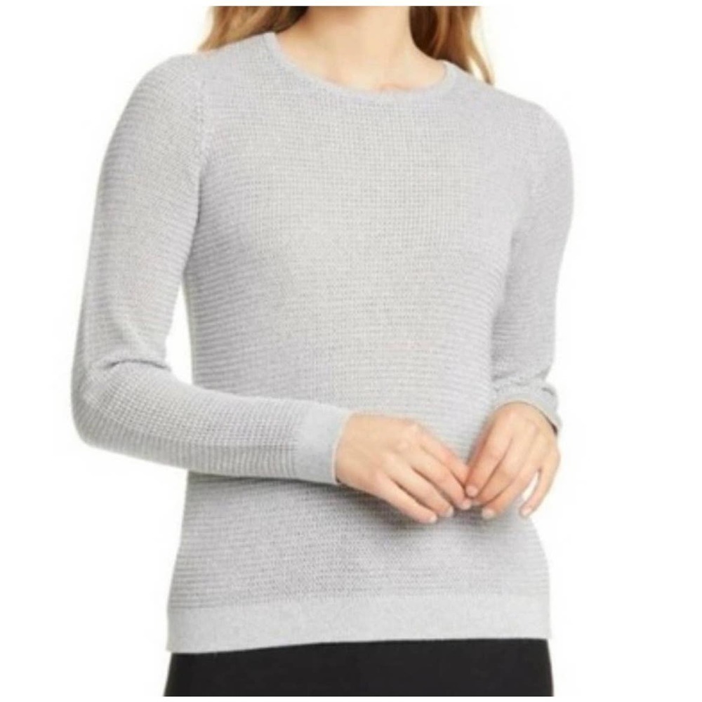 Eileen Fisher Sweater Merino‎ Wool Metallic Silver Women’s Size Large